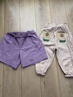 BEBE紫ハーフパンツとベージュ夏用パンツセット