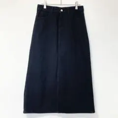 ブラックデニム ロングタイトスカート スリット入り Lサイズ 100%コットン