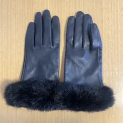 レザー ファー付き手袋 黒
