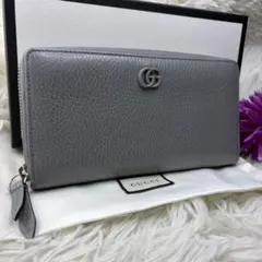 GUCCI グレー 長財布 GGマーモント ラウンドファスナー - メルカリ