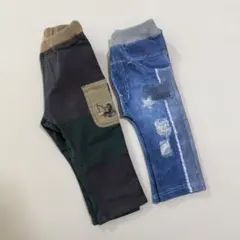 スラップスリップ デニム風プリントパンツ/刺繍3色切替パンツ 90cm