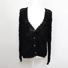 美シアー✨メルローズ LA-BREA クロシェ編みVネックカーディガン 黒のサムネイル