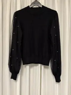 【chocochoco様専用】INGNI ブラックニット パール付きシースルー袖