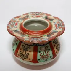 九谷焼　赤絵金彩 盃台 蝶々 明治頃