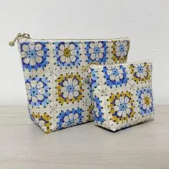 18㎝/12㎝　ポーチ　２点セット　編み模様　ハンドメイド