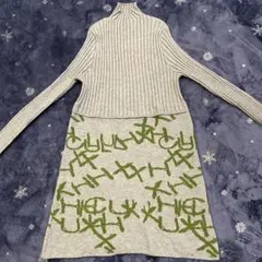 リブ編みタートルネックニットセーターチュニック