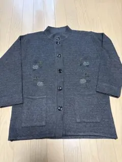 【新品】グレー 花柄刺繍 長袖カーディガン　M〜L