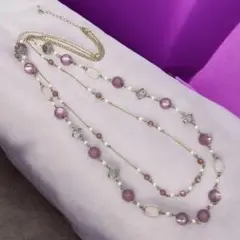 ピンクパープル系ビーズの2連ネックレス