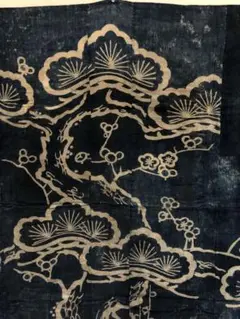 専用です。【ハンドメイド】古布　タペストリー★筒描き 手織り 藍染め 筒描き「花唐草」4巾 色褪せ・日焼け・継ぎ当て