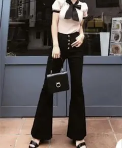 【新品タグ付き】eimy istoireフロントボタンフレアパンツ デニムパンツ