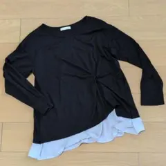 SHOO-la-Rue 黒 グレー色 フリル付き長袖トップス