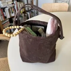 POIK ソフトドローストリングショルダーバッグ ブラウン