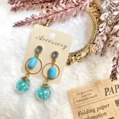 水色のガラスドームピアス✴︎No.202