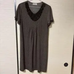 Aylesbury ブラウン ドット柄 半袖ワンピース