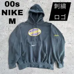 00s NIKE TEAM オールドナイキ パーカー M 黒 Y2K 刺繍ロゴ