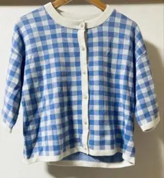 w closet 半袖　カーディガン 青　ギンガム　チェック