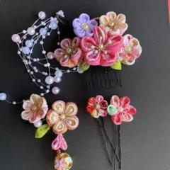 つまみ細工 髪飾り（ピンク4）※ハンドメイド