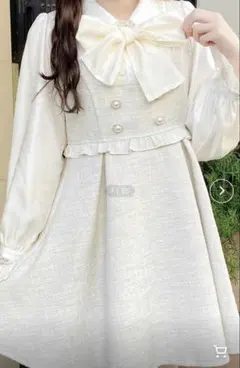 ROJITA ボウタイリボンツイードワンピース 白