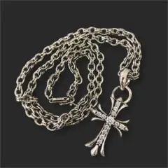 シルバー925 スモールクロスペンダントパヴェダイヤ ペーパーチェーンネックレス