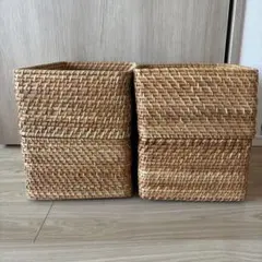 重なるラタン長方形バスケット　中