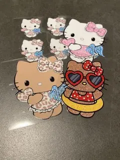 ハーフカプラ　ハローキティ 防水シール 4枚セット　日焼けキティ