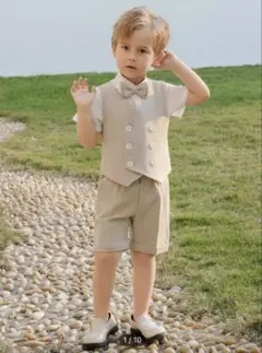 フォーマルスーツ ベージュ 100cm 蝶ネクタイ付き