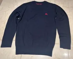 【美品】メンズバーバリーブラックレーベル　紺色ウール薄手セーター