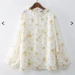【新品】花柄シフォンフリルネックフェミニンブラウス♡イエロー♡全3色あり
