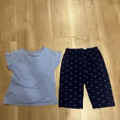 ✴︎ユニクロ✴︎フリル袖青トップスとネイビーパンツのパジャマ