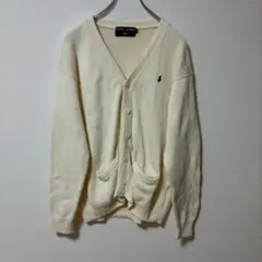 RALPH LAUREN ロゴ入りカーディガン　Vネック　綿100% 白　L