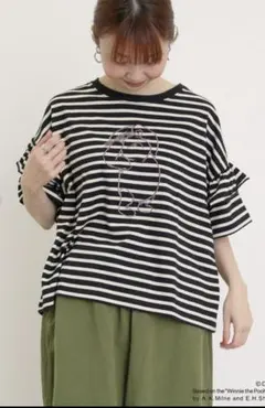 Samansa Mos2【Disneyくまのプーさん/肩フリルボーダーカットソー