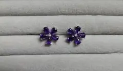 ★未使用品★アメジスト　花　ピアス（両耳）　 シルバー　天然石