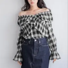 【2WAY】ローリーズファーム フリルクロスギャザーブラウス チェック F