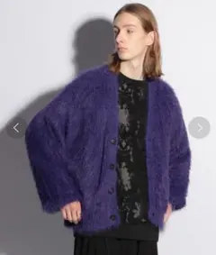395.ロングシャギーニットカーディガン（HARE）パープルのサムネイル