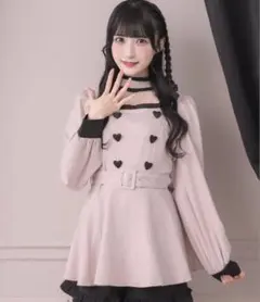 pium ピウム チョーカーフリルハートボタン セットアップ ピンク