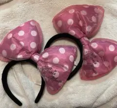 【即購入 即日発送可能！】ディズニーミニーピンク水玉リボンカチューシャ2個セット