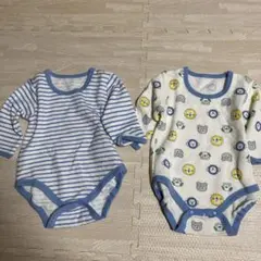 ベビー肌着 70cm 動物柄 2点セット　長袖ロンパース　キルト生地