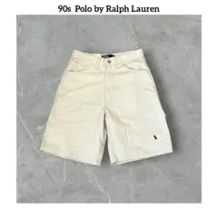 ★ 90s ポロ　ラルフローレン　ハイウエスト　ハーフパンツ　刺繍ロゴ　ポニー