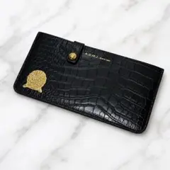 未使用級 A.D.M.J. クロコ型押し スリム長財布 黒のサムネイル
