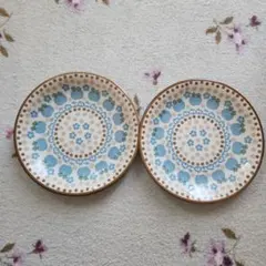 青と白の花柄陶器皿 2枚セット