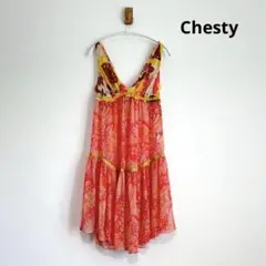Chesty 総柄ワンピース シフォン 花柄 フレアワンピース ノースリーブ