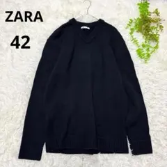 ZARA ザラ◆Vネック ニットセーター(42)ブラック　男女兼用