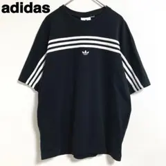adidas 黒　Tシャツ　メンズS 3ストライプ　刺繍ロゴ　コットン　春夏