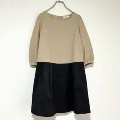 n1049【アナトリエ】 バイカラーワンピース バックリボン Aライン ベージュのサムネイル