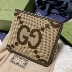極美品♡グッチ ジャンボGG キャンバスウォレット 二つ折り財布 ブラウン ロゴ