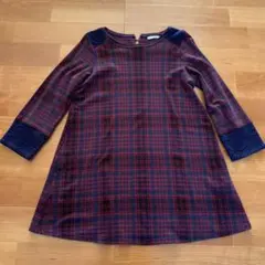 【美品】赤色チェック柄長袖チュニック