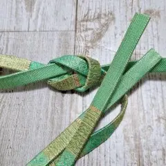 5 帯締め 佐賀錦 緑色 グリーン 金色 キラキラ 豪華 房なし ポイント じ5