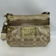 N413◯ COACH コーチ シグネチャー ショルダー バッグ ベージュ