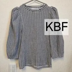 KBF ケービーエフ ギンガムチェック パフスリーブ カットソー 五分袖 M