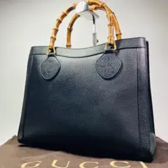 美品GUCCI グッチ バンブー ダイアナ ハンドバッグ レザー　黒 ブラック